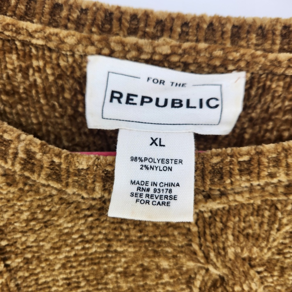 For The Republic Chenille Sweater Brown Cable Knit Tiered Ruffle Bell Sleeve XL - Picture 3 of 5